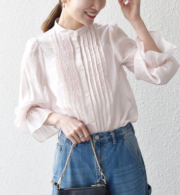 SHIPS any「SHIPS any:〈手洗い可能〉シアー フリル バンドカラー シャツ ブラウス」|シャツ・ブラウス|