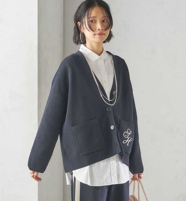 SHIPS for women「〈手洗い可能〉ワンポイント 刺繍 Vネック カーディガン」|カーディガン|