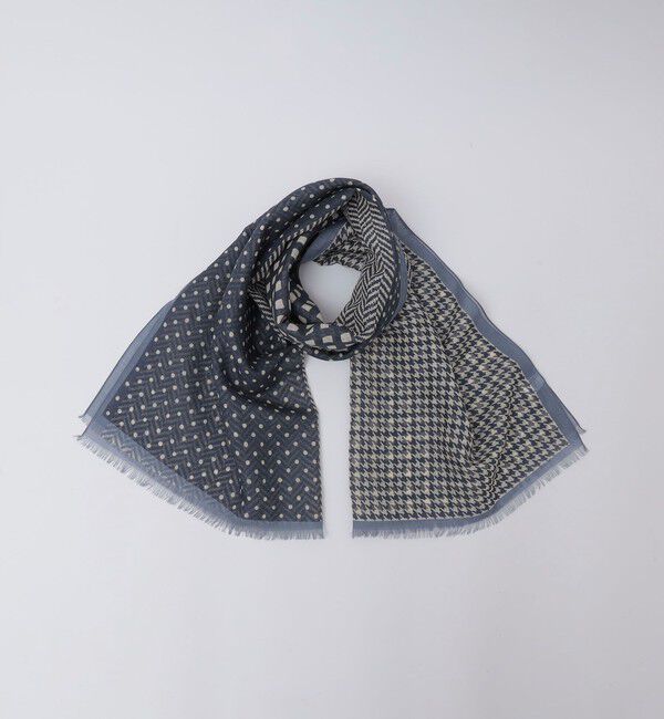 SHIPS「Vincenzo Miozza: コットン/リネン パネル スカーフ」|ストール|コバルトブルー