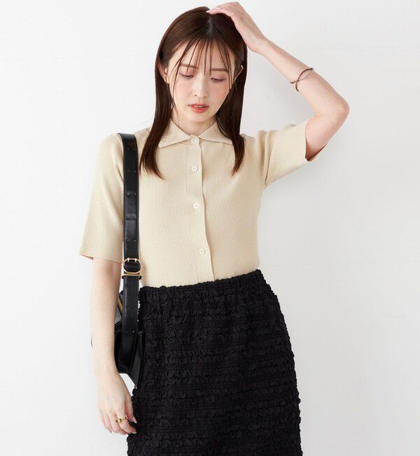 SHIPS Colors 「SHIPS Colors:〈手洗い可能〉リブ ショートスリーブ ニット ポロ」|ニット・セーター|
