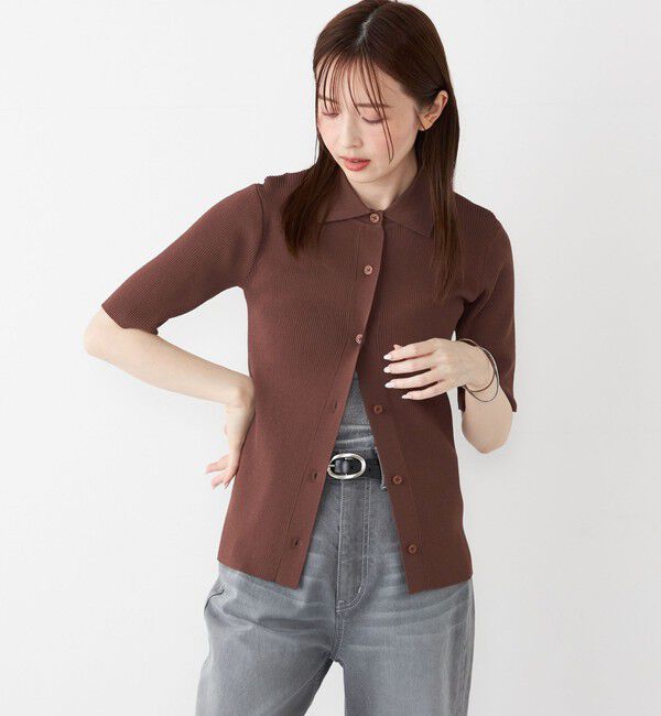 SHIPS Colors 「SHIPS Colors:〈手洗い可能〉リブ ショートスリーブ ニット ポロ」|ニット・セーター|