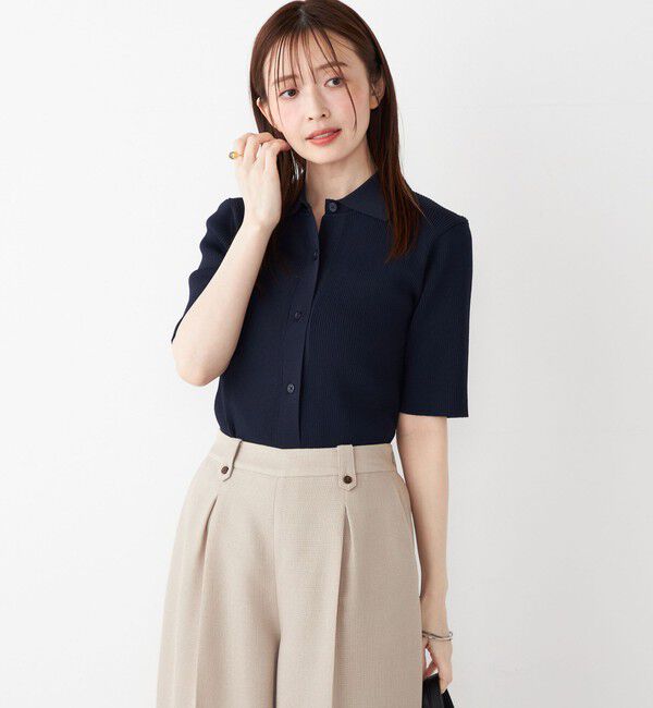 SHIPS Colors 「SHIPS Colors:〈手洗い可能〉リブ ショートスリーブ ニット ポロ」|ニット・セーター|