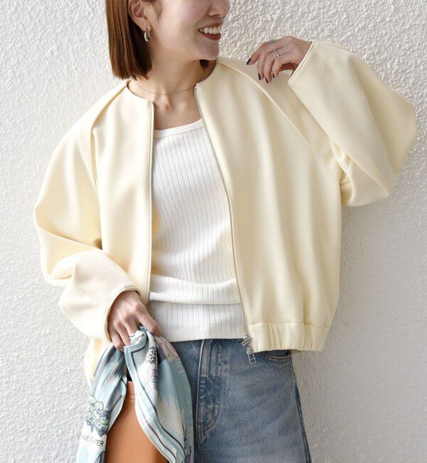 SHIPS any「SHIPS any:〈洗濯機可能〉ジャージー ギャザー コンパクト ブルゾン」|ブルゾン・スタジャン|ナチュラル