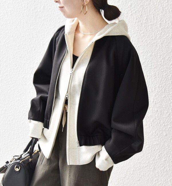 SHIPS any「SHIPS any:〈洗濯機可能〉ジャージー ギャザー コンパクト ブルゾン」|ブルゾン・スタジャン|ブラック