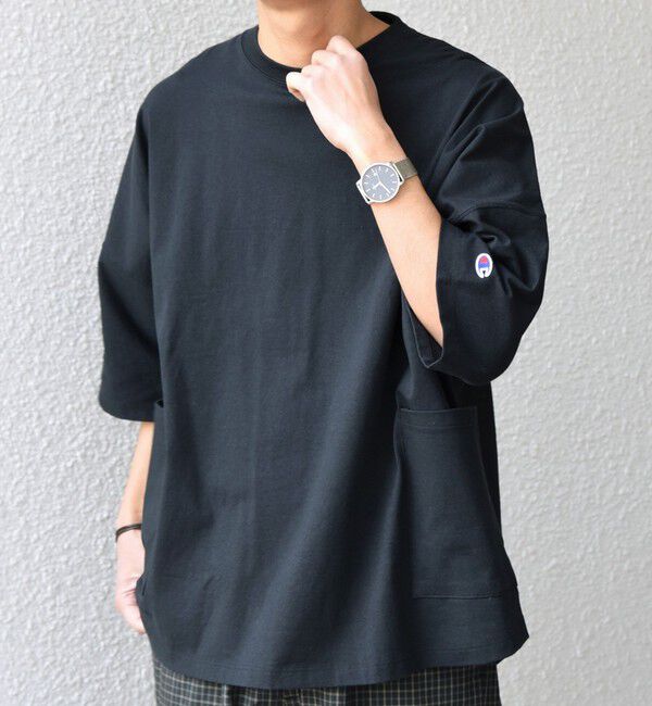 SHIPS any「【SHIPS any別注】Champion: ロゴ刺繍 ドルマン キャンプポケット Tシャツ◇」|Tシャツ・カットソー|ブラック