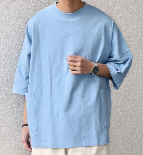 SHIPS any「【SHIPS any別注】Champion: ロゴ刺繍 ドルマン キャンプポケット Tシャツ◇」|Tシャツ・カットソー|ライトブルー