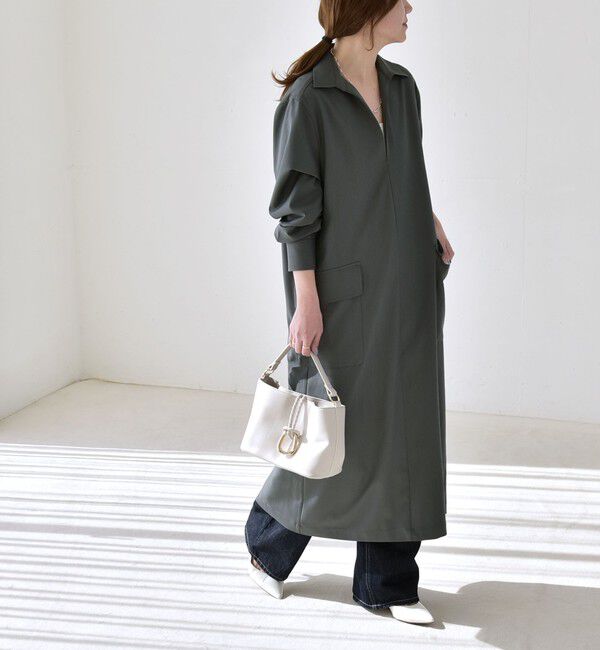 quaranciel「quaranciel:〈洗濯機可能〉Vネック スキッパー ロング シャツ ワンピース」|ワンピース|