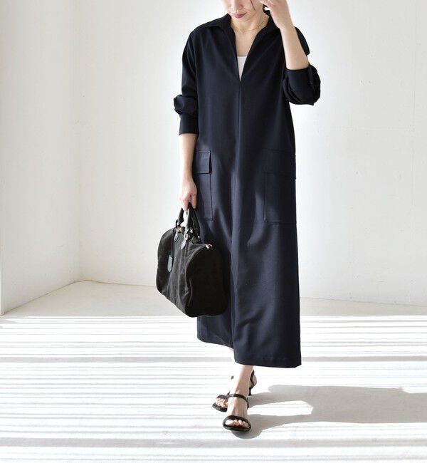 quaranciel「quaranciel:〈洗濯機可能〉Vネック スキッパー ロング シャツ ワンピース」|ワンピース|