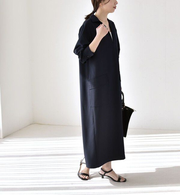 quaranciel「quaranciel:〈洗濯機可能〉Vネック スキッパー ロング シャツ ワンピース」|ワンピース|