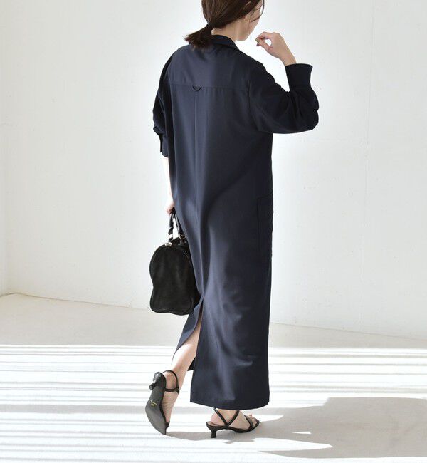 quaranciel「quaranciel:〈洗濯機可能〉Vネック スキッパー ロング シャツ ワンピース」|ワンピース|