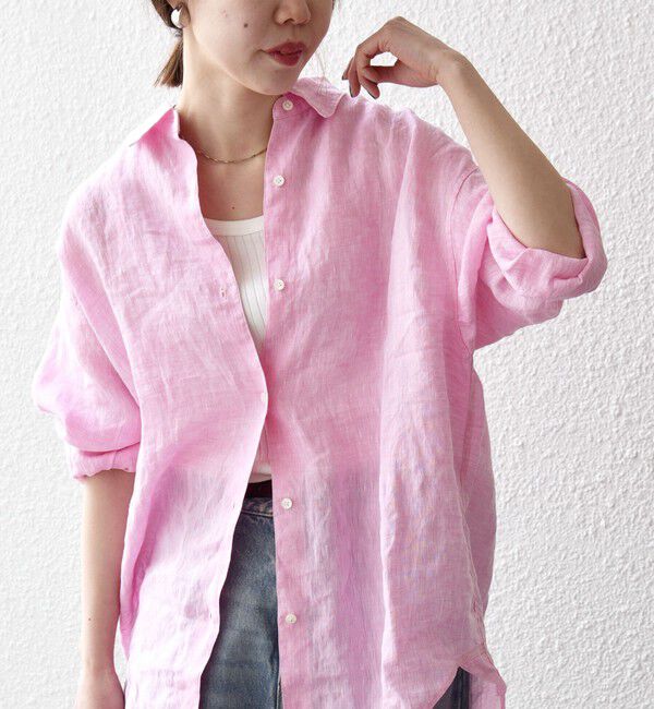SHIPS any「SHIPS any:〈洗濯機可能〉リネン 刺繍 レギュラー ルーズ シャツ」|シャツ・ブラウス|ピンク