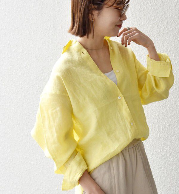SHIPS any「SHIPS any:〈洗濯機可能〉リネン 刺繍 レギュラー ルーズ シャツ」|シャツ・ブラウス|イエロー