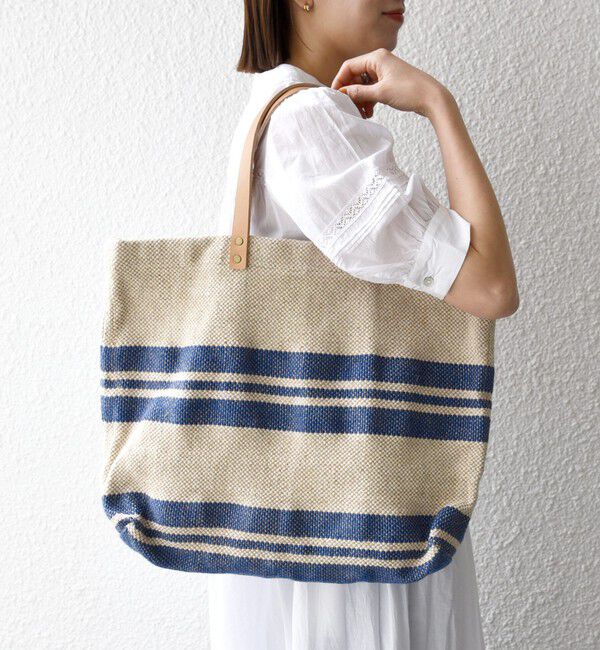 SHIPS any「《予約》TARANGO: ライン デザイン ジュート ビッグ トート（A4対応）」|トートバッグ|