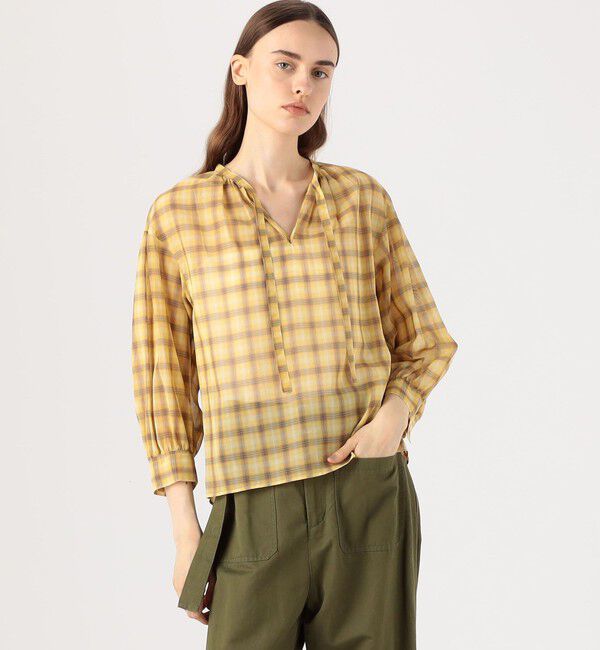 MACPHEE「コットンオーガンジーチェック ボウタイブラウス」|シャツ・ブラウス|