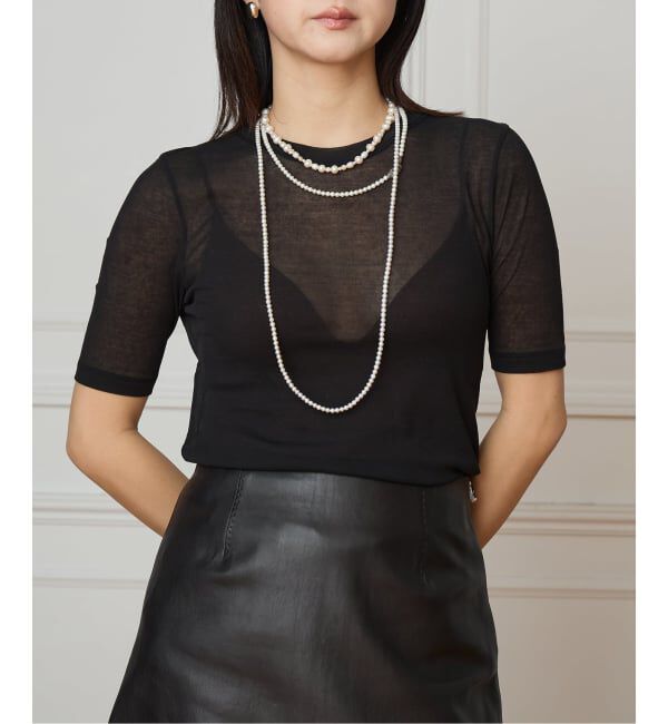 IENA LA BOUCLE「《追加2》IENA LA BOUCLE 水撚りガスフライス半袖プルオーバー」|Tシャツ・カットソー|ブラック