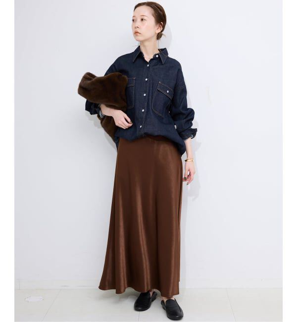 SLOBE IENA「《WEB限定カラー有り/追加》グロッシーサテンフレアスカート」|スカート|