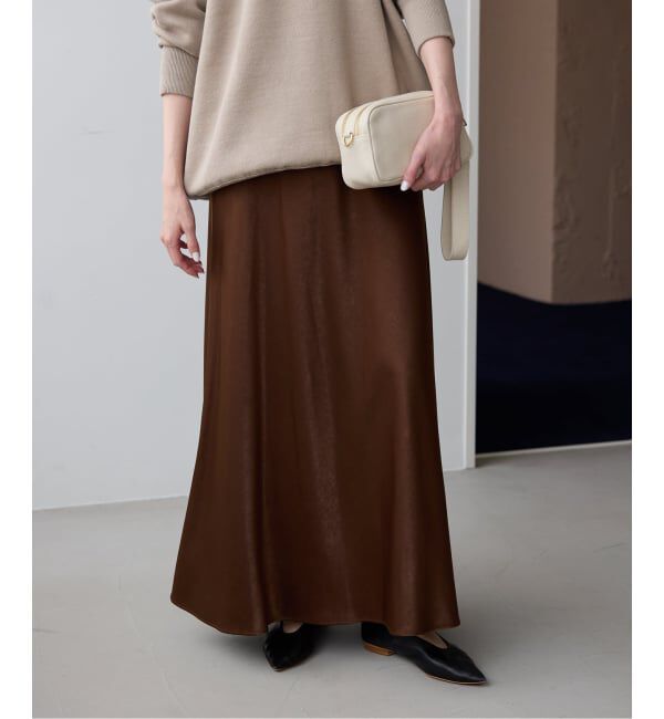 SLOBE IENA「《WEB限定カラー有り/追加》グロッシーサテンフレアスカート」|スカート|