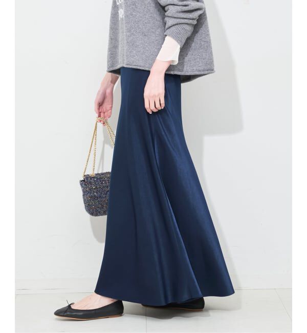 SLOBE IENA「《WEB限定カラー有り/追加》グロッシーサテンフレアスカート」|スカート|