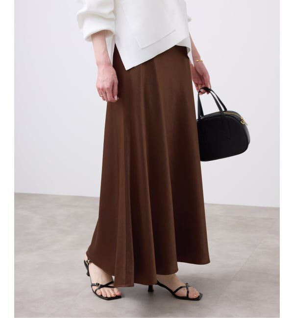 SLOBE IENA「《WEB限定カラー有り/追加》グロッシーサテンフレアスカート」|スカート|ブラウン