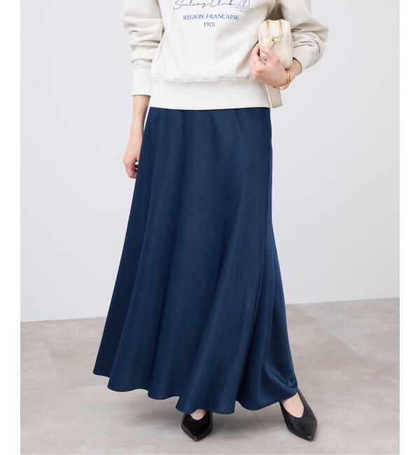 SLOBE IENA「《WEB限定カラー有り/追加》グロッシーサテンフレアスカート」|スカート|ネイビー A