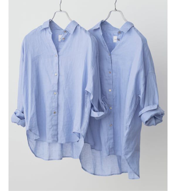 Spick and Span「《新色有り / ゆったりサイズ》追加予約 80リネンカシュクール ビッグシャツ」|シャツ・ブラウス|