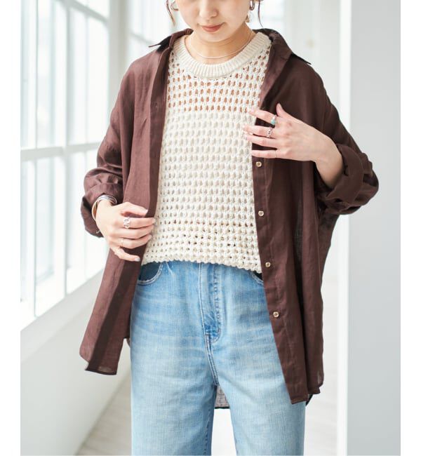 Spick and Span「《新色有り / ゆったりサイズ》追加予約 80リネンカシュクール ビッグシャツ」|シャツ・ブラウス|