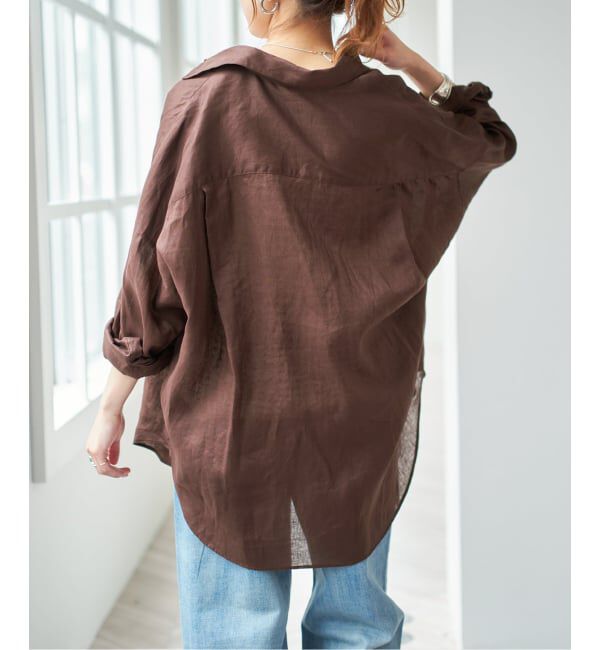 Spick and Span「《新色有り / ゆったりサイズ》追加予約 80リネンカシュクール ビッグシャツ」|シャツ・ブラウス|