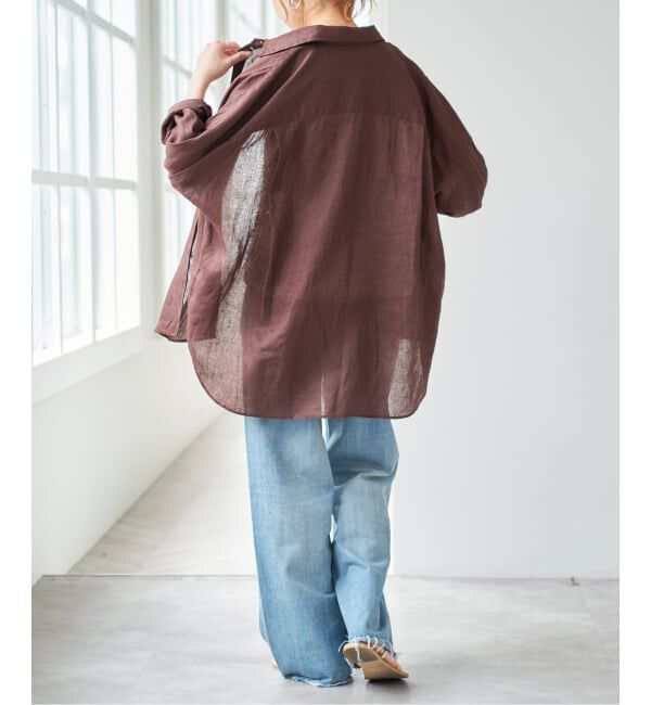 Spick and Span「《新色有り / ゆったりサイズ》追加予約 80リネンカシュクール ビッグシャツ」|シャツ・ブラウス|