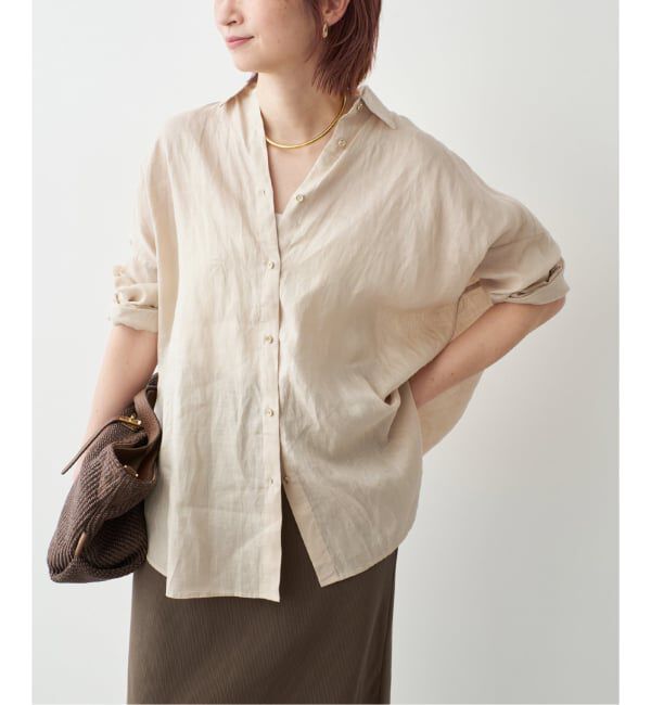 Spick and Span「《新色有り / ゆったりサイズ》追加予約 80リネンカシュクール ビッグシャツ」|シャツ・ブラウス|