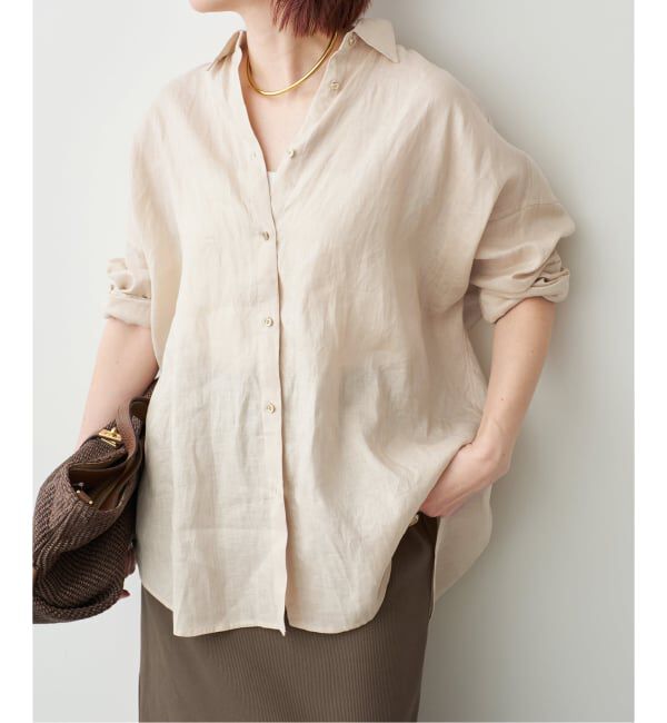 Spick and Span「《新色有り / ゆったりサイズ》追加予約 80リネンカシュクール ビッグシャツ」|シャツ・ブラウス|