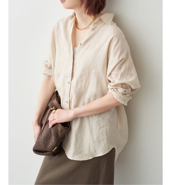 Spick and Span「《新色有り / ゆったりサイズ》追加予約 80リネンカシュクール ビッグシャツ」|シャツ・ブラウス|