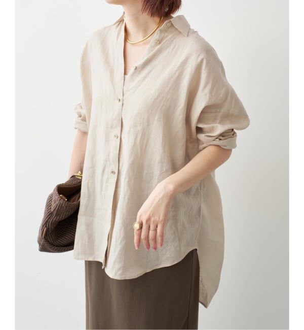 Spick and Span「《新色有り / ゆったりサイズ》追加予約 80リネンカシュクール ビッグシャツ」|シャツ・ブラウス|