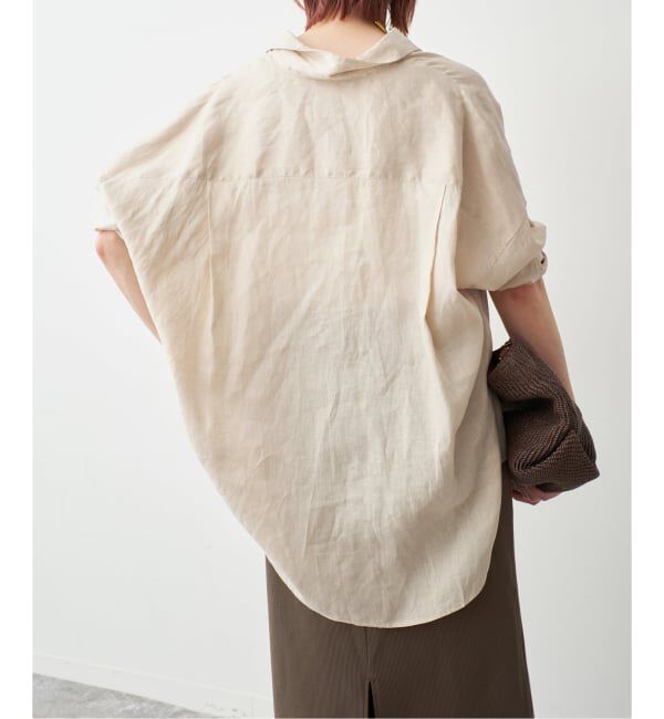 Spick and Span「《新色有り / ゆったりサイズ》追加予約 80リネンカシュクール ビッグシャツ」|シャツ・ブラウス|