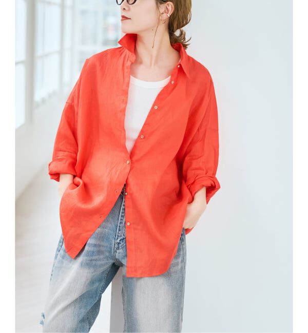Spick and Span「《新色有り / ゆったりサイズ》追加予約 80リネンカシュクール ビッグシャツ」|シャツ・ブラウス|