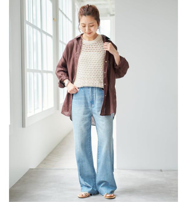 Spick and Span「《新色有り / ゆったりサイズ》追加予約 80リネンカシュクール ビッグシャツ」|シャツ・ブラウス|