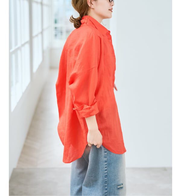 Spick and Span「《新色有り / ゆったりサイズ》追加予約 80リネンカシュクール ビッグシャツ」|シャツ・ブラウス|
