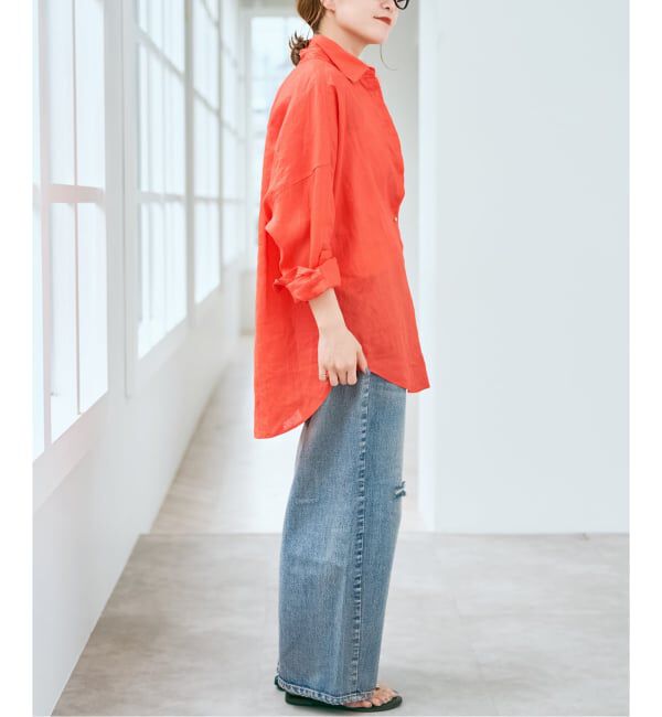 Spick and Span「《新色有り / ゆったりサイズ》追加予約 80リネンカシュクール ビッグシャツ」|シャツ・ブラウス|