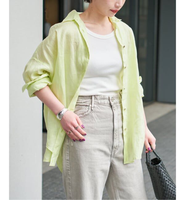 Spick and Span「《新色有り / ゆったりサイズ》追加予約 80リネンカシュクール ビッグシャツ」|シャツ・ブラウス|