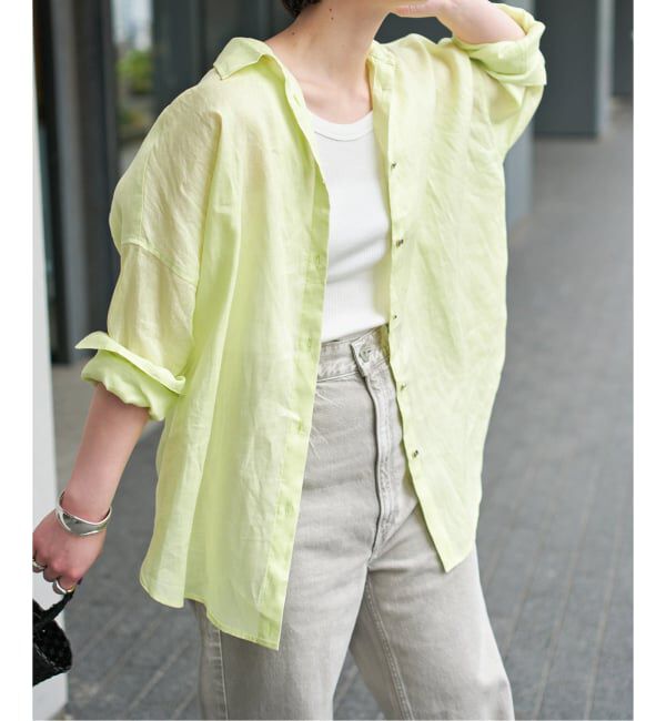 Spick and Span「《新色有り / ゆったりサイズ》追加予約 80リネンカシュクール ビッグシャツ」|シャツ・ブラウス|