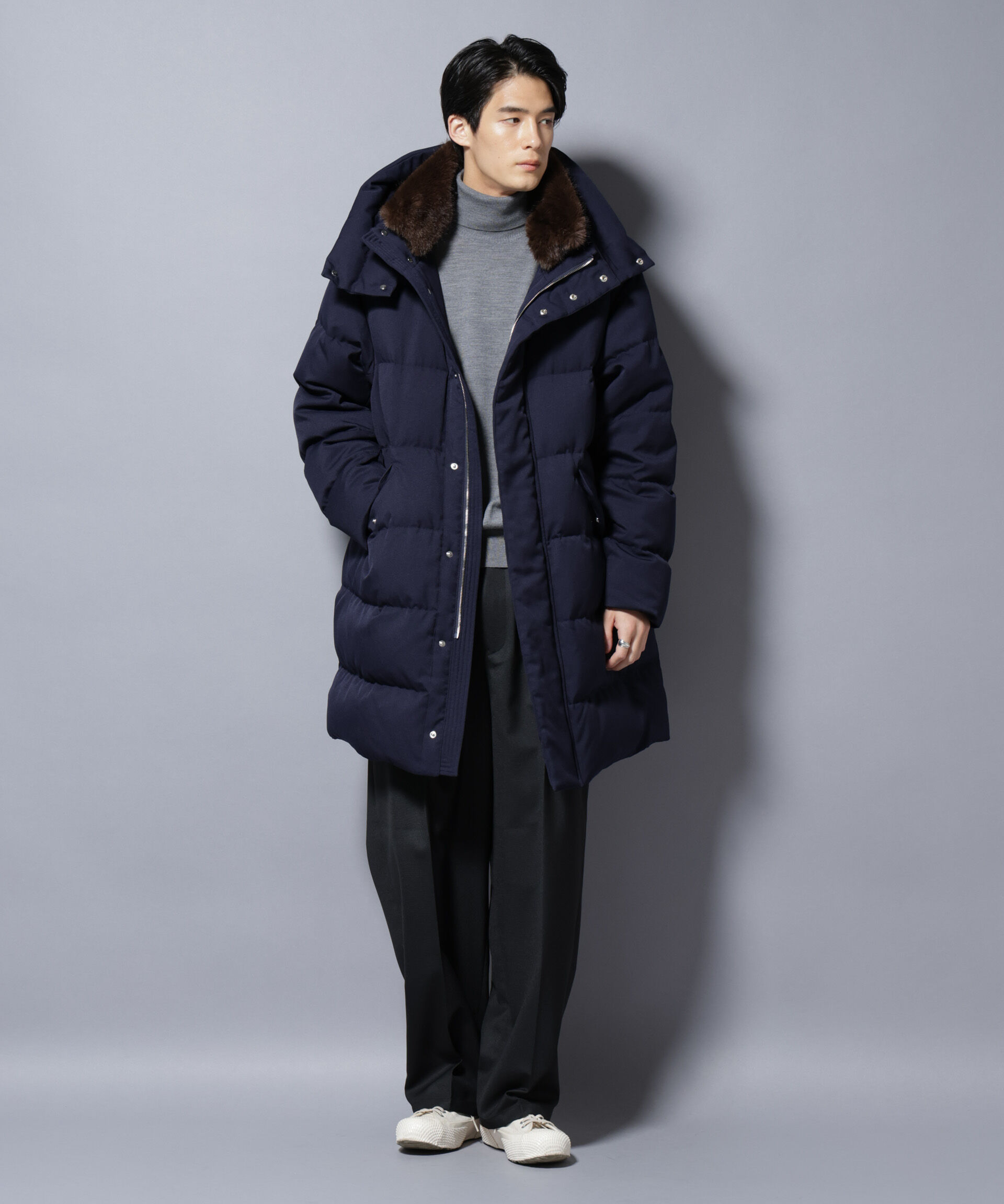 nano･universe「「西川ダウン(R)」フェイクファーカラーサージロングダウン」|ダウン|