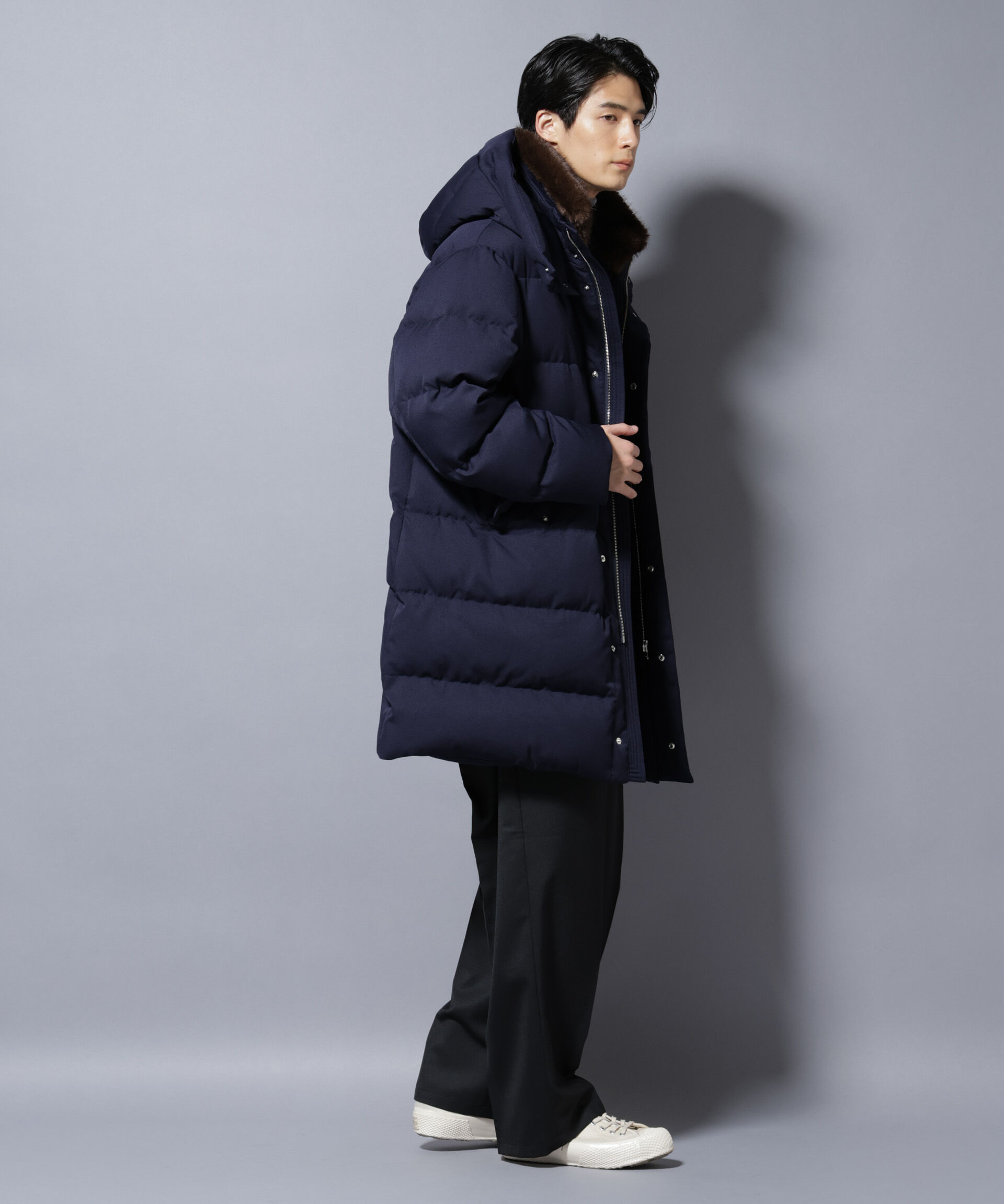 nano･universe「「西川ダウン(R)」フェイクファーカラーサージロングダウン」|ダウン|