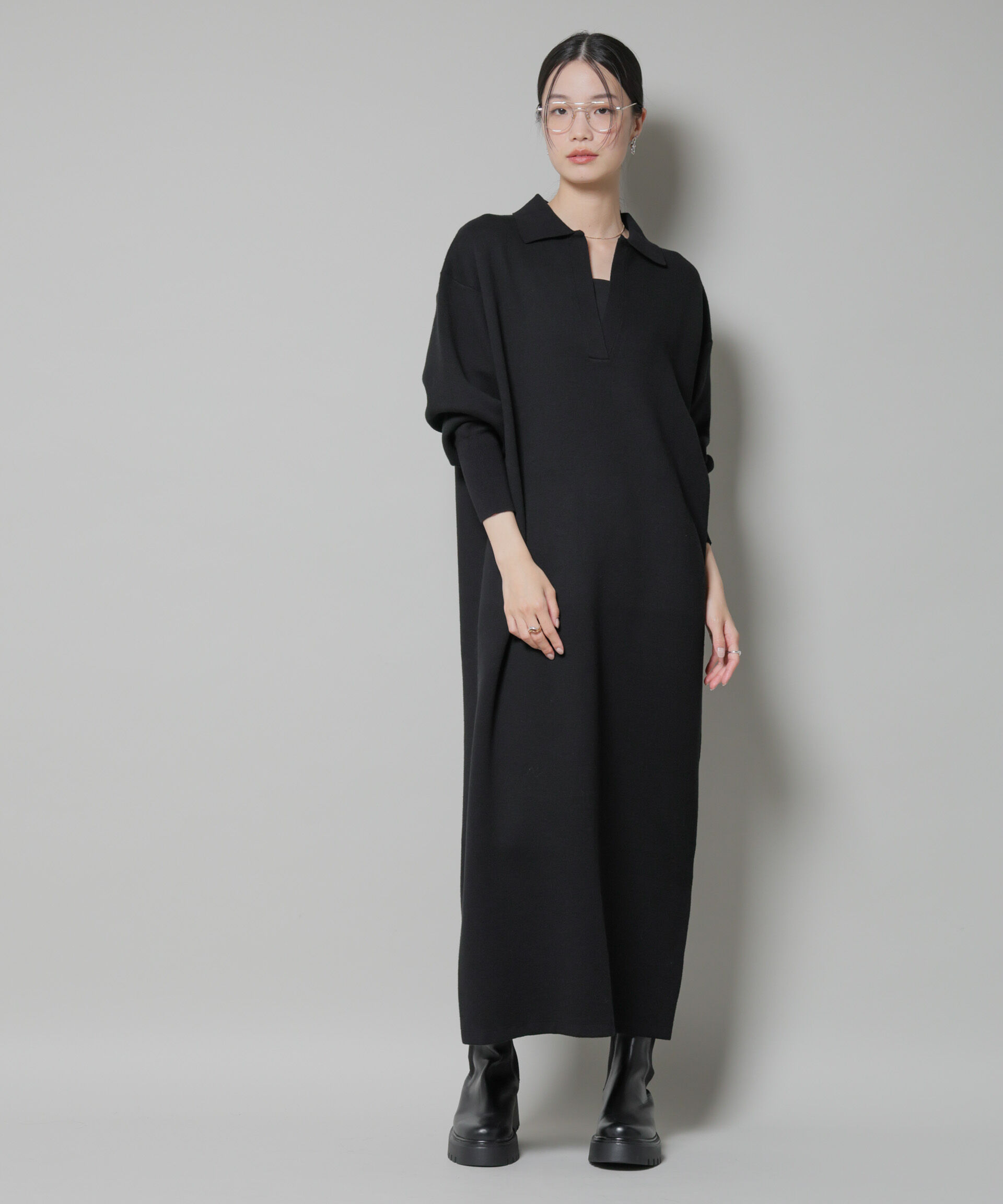 nano･universe「スウェットライク衿付きスキッパーニットワンピース」|ワンピース|