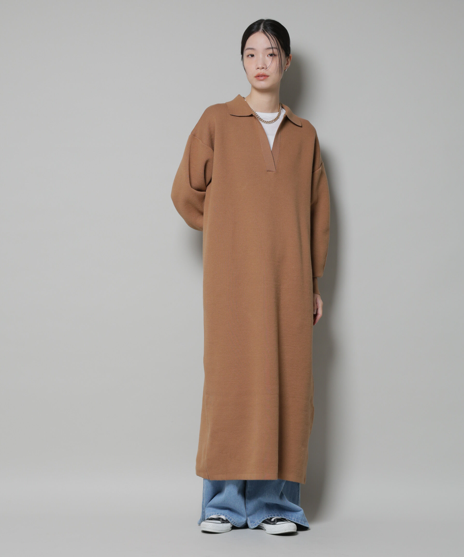 nano･universe「スウェットライク衿付きスキッパーニットワンピース」|ワンピース|D.ベージュ2