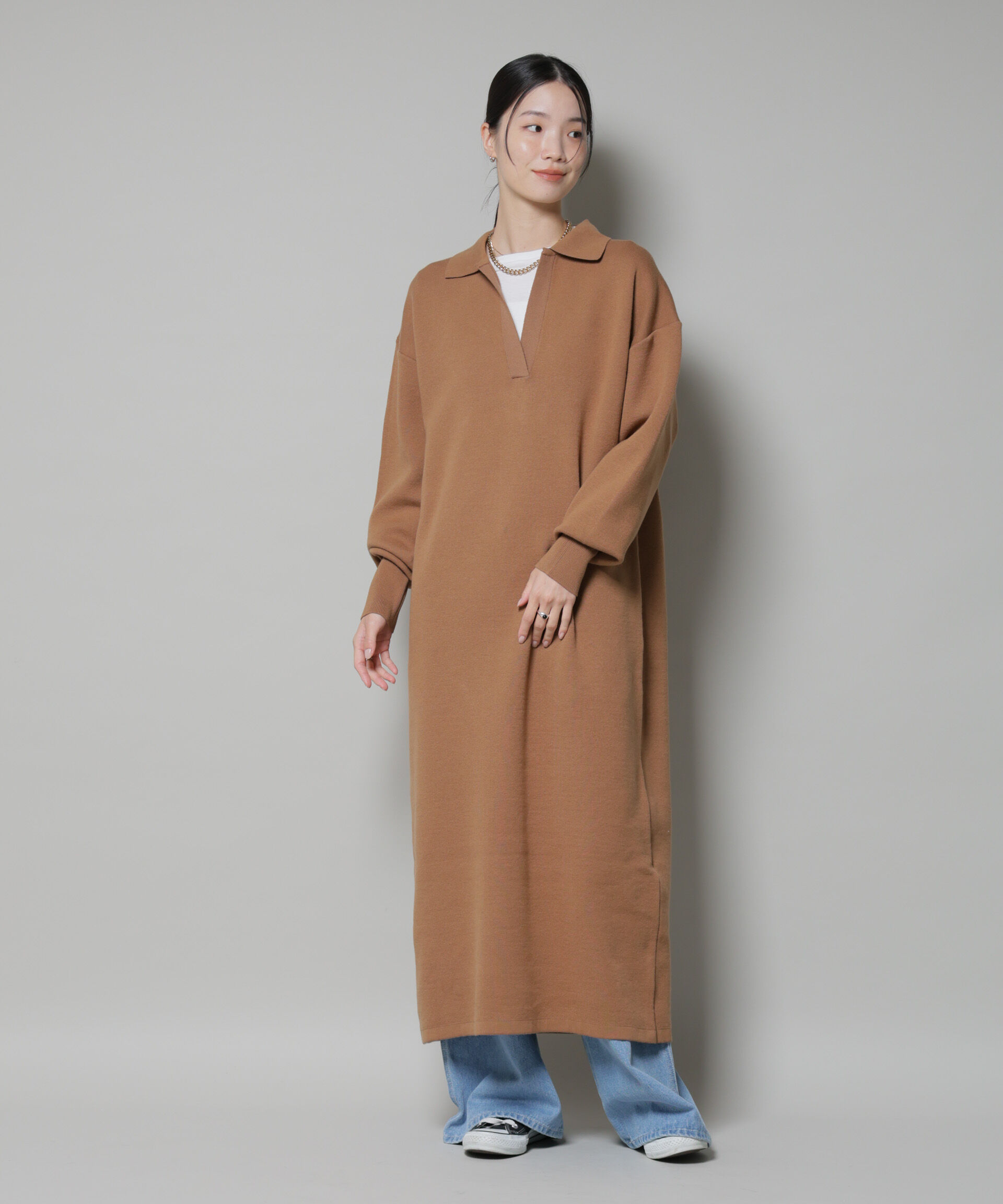 nano･universe「スウェットライク衿付きスキッパーニットワンピース」|ワンピース|