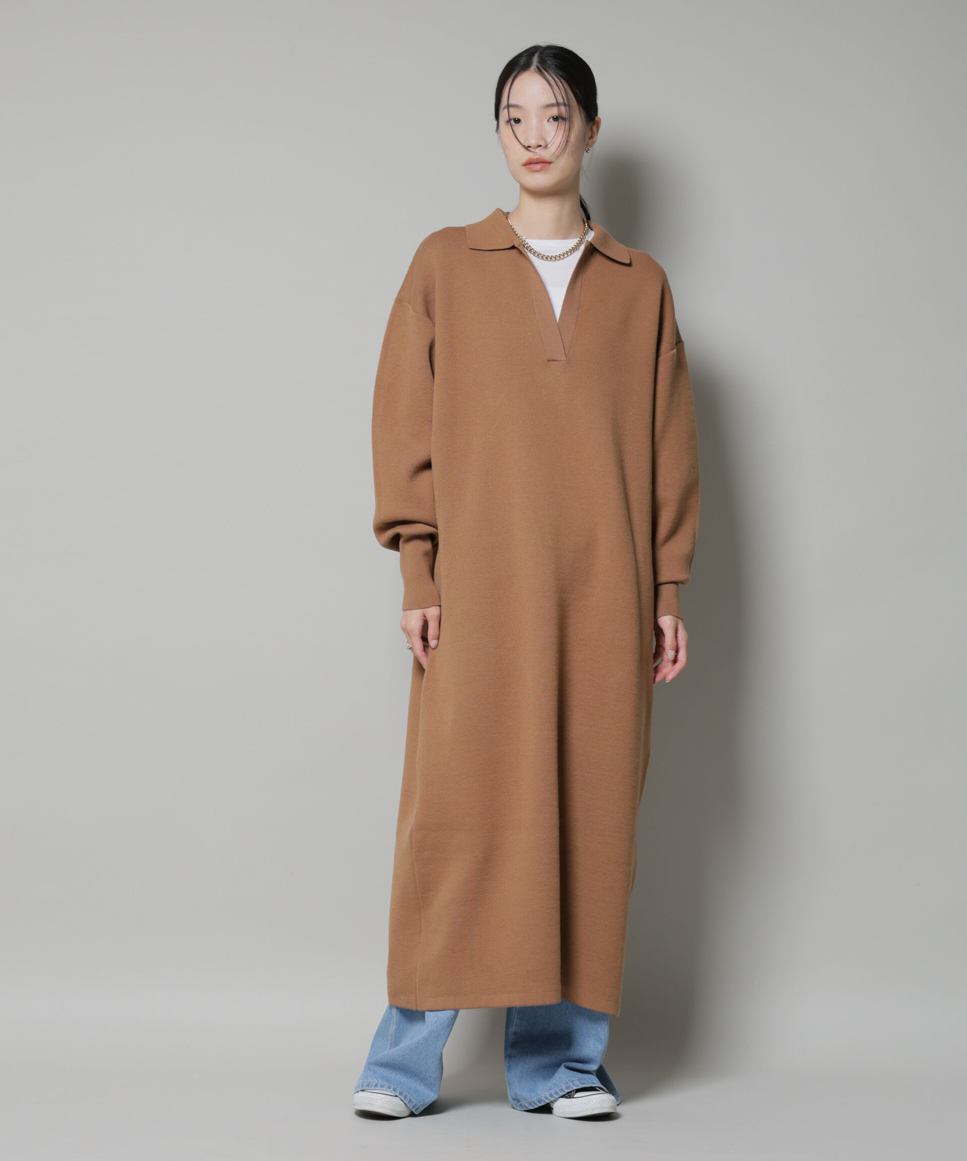 nano･universe「スウェットライク衿付きスキッパーニットワンピース」|ワンピース|