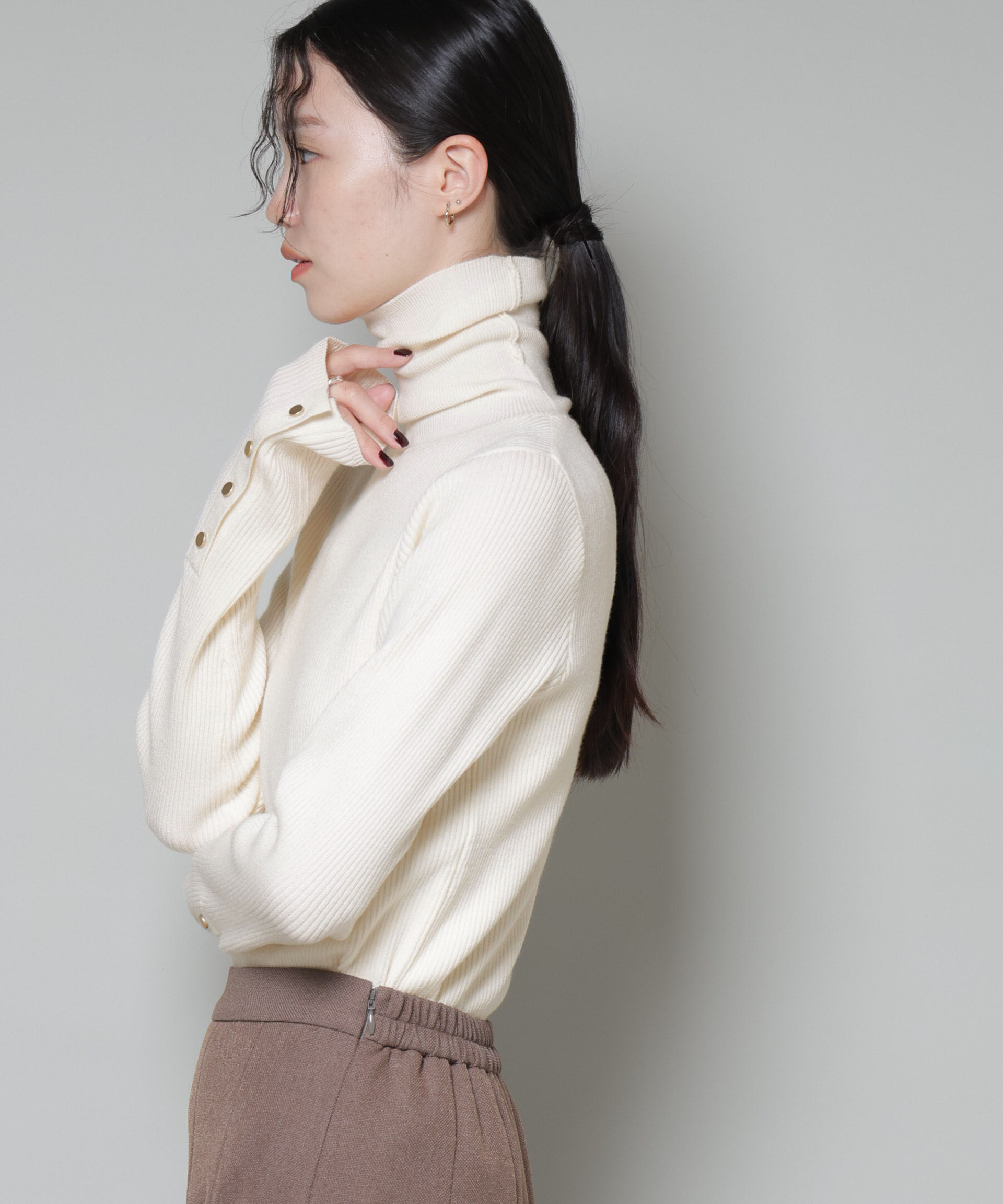 nano･universe「洗濯機洗可メタルボタンリブニット」|ニット・セーター|