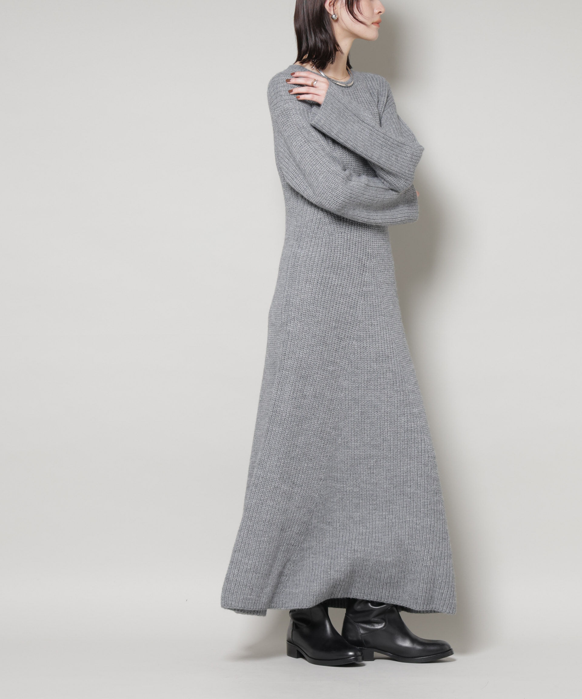 nano･universe「片畦フレアニットワンピース」|ワンピース|