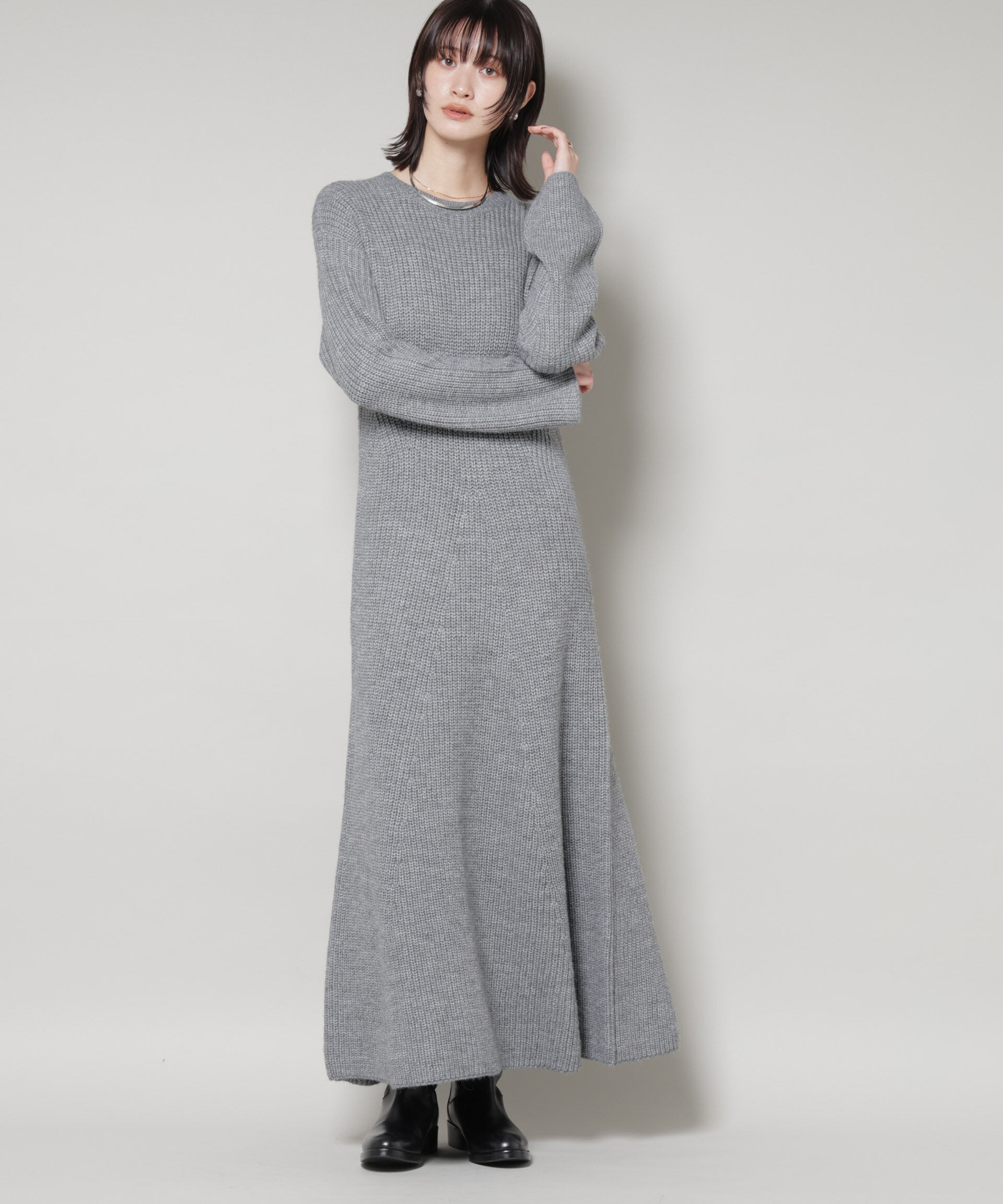 nano･universe「片畦フレアニットワンピース」|ワンピース|