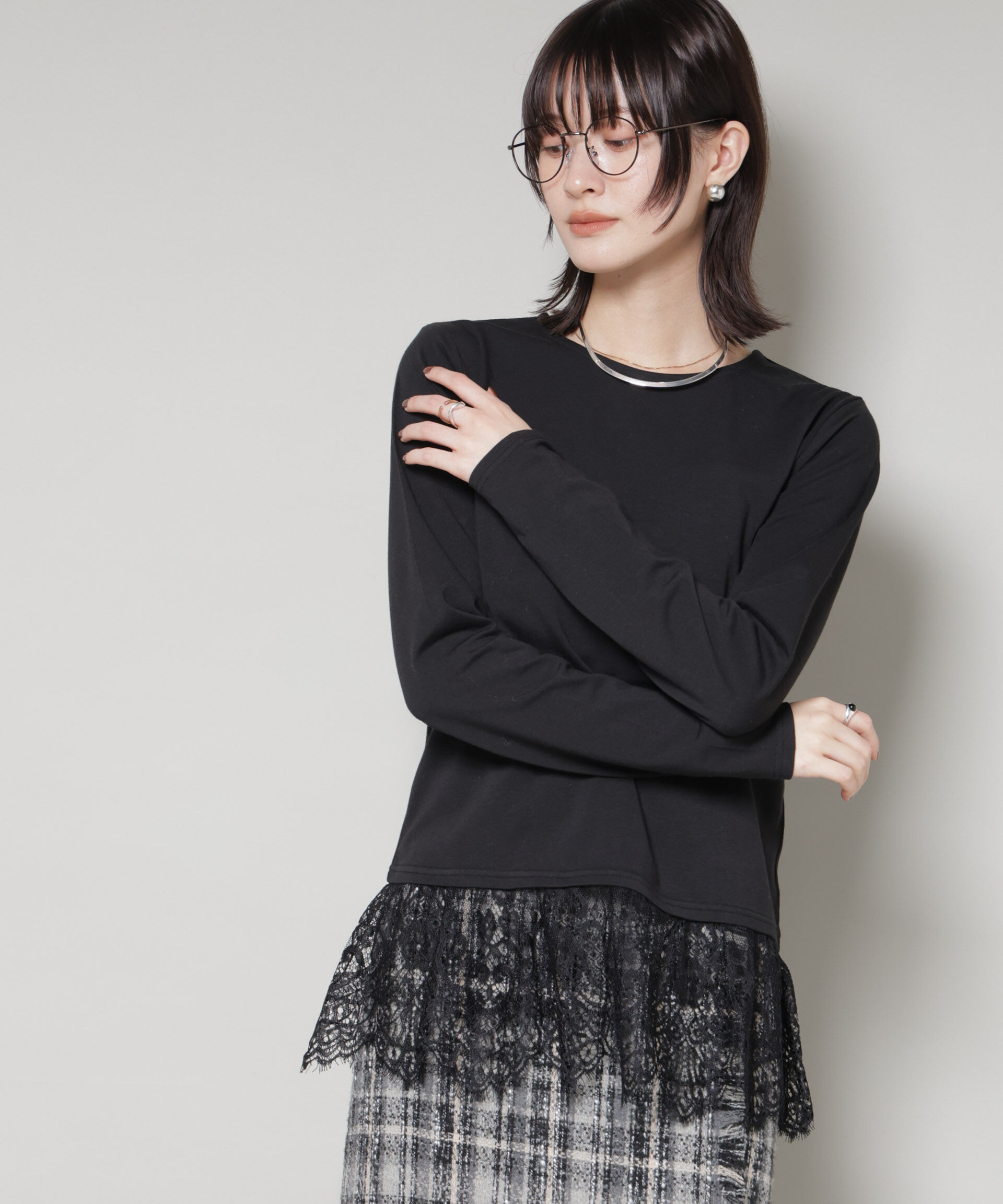 nano･universe「裾レースドッキングロングTシャツ」|Tシャツ・カットソー|