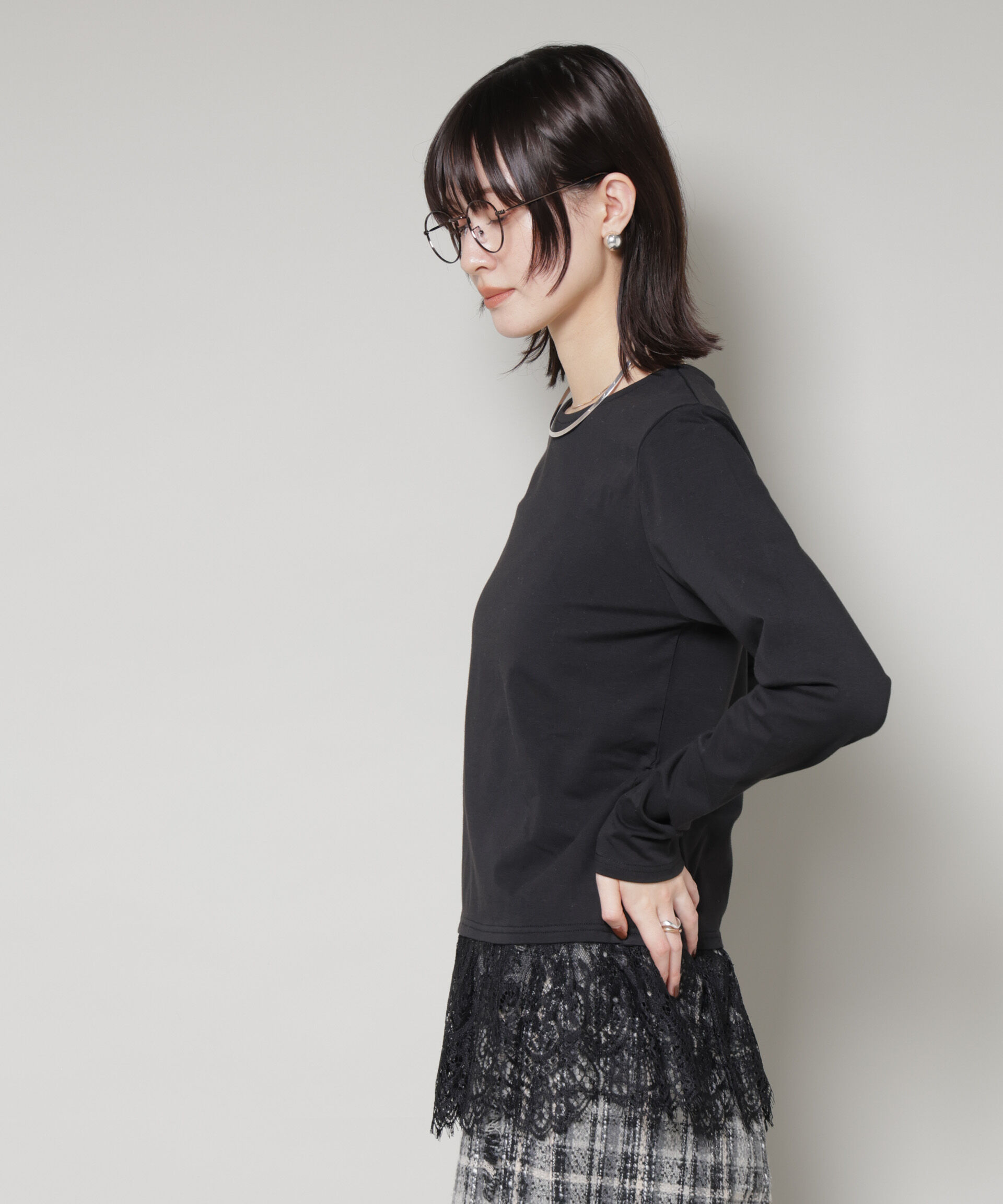 nano･universe「裾レースドッキングロングTシャツ」|Tシャツ・カットソー|